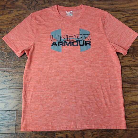 UNDER ARMOUR Gray & Black Logo Heatgear Light Orange T-Shirt sz XL EUC Athletic - Picture 1 of 5